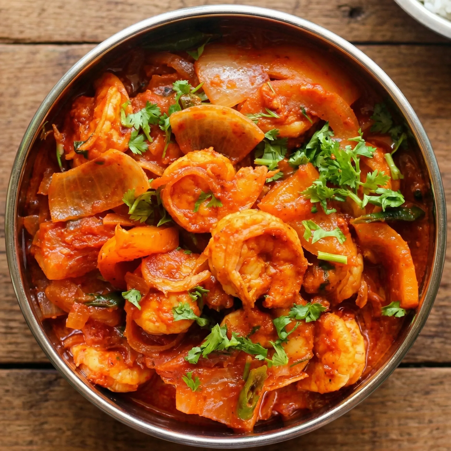 Prawn karahi at Royal Bistro Duncan BC - prawns in spiced karahi sauce